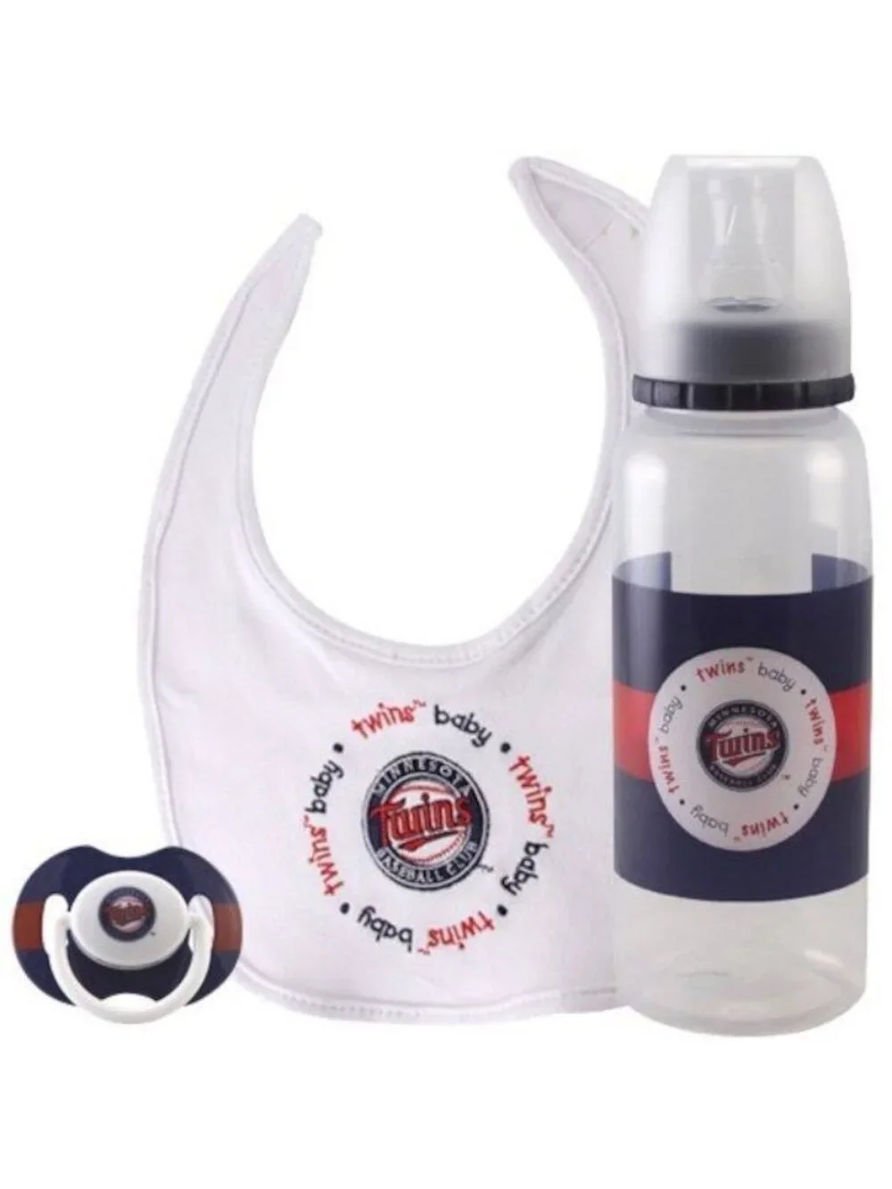 Minnesota Twins Baby Gift Set 3 Piece Pacifier Bib Bottle MLB Baseball New